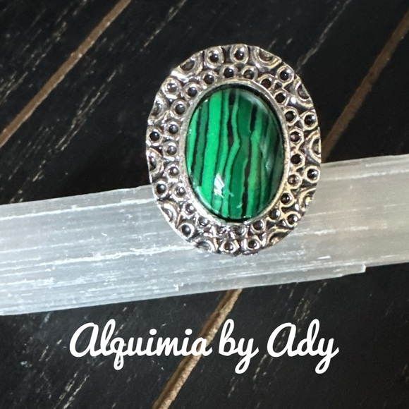 Alquimia by Ady Silver and Green Ring malachite adjustable - Picture 1 of 1